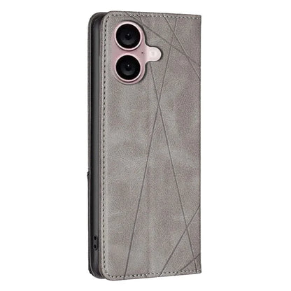 For iPhone 16 Plus Case PU Leather Rhombus Pattern Shockproof Phone Cover