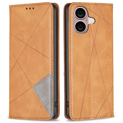 For iPhone 16 Plus Case PU Leather Rhombus Pattern Shockproof Phone Cover