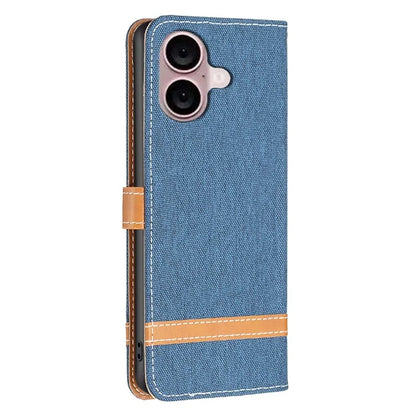 For iPhone 16 Plus Cell Phone Case Jeans Cloth Texture Leather Wallet Protective Cover