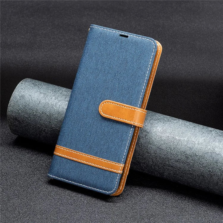 For iPhone 16 Plus Cell Phone Case Jeans Cloth Texture Leather Wallet Protective Cover