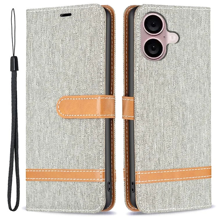 For iPhone 16 Plus Cell Phone Case Jeans Cloth Texture Leather Wallet Protective Cover