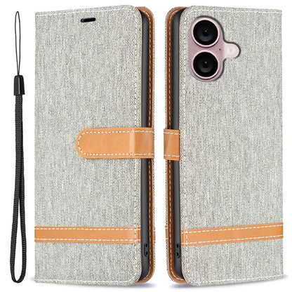 For iPhone 16 Plus Cell Phone Case Jeans Cloth Texture Leather Wallet Protective Cover