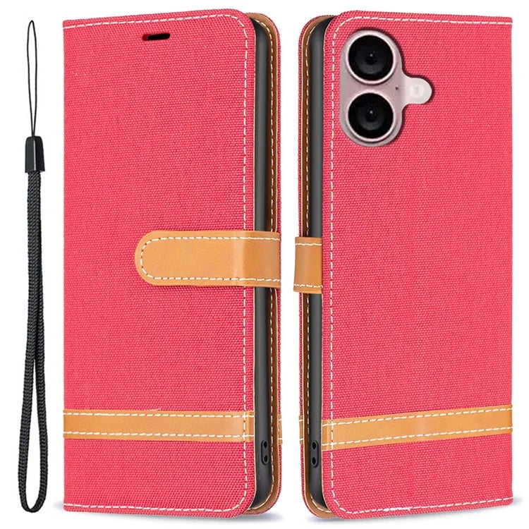 For iPhone 16 Plus Cell Phone Case Jeans Cloth Texture Leather Wallet Protective Cover
