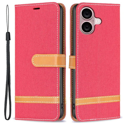 For iPhone 16 Plus Cell Phone Case Jeans Cloth Texture Leather Wallet Protective Cover