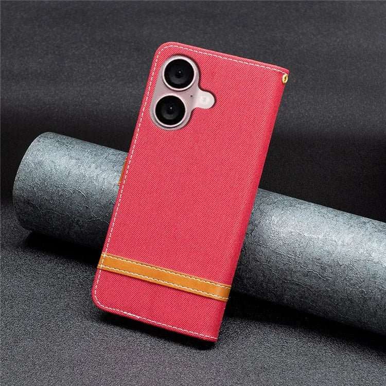 For iPhone 16 Plus Cell Phone Case Jeans Cloth Texture Leather Wallet Protective Cover