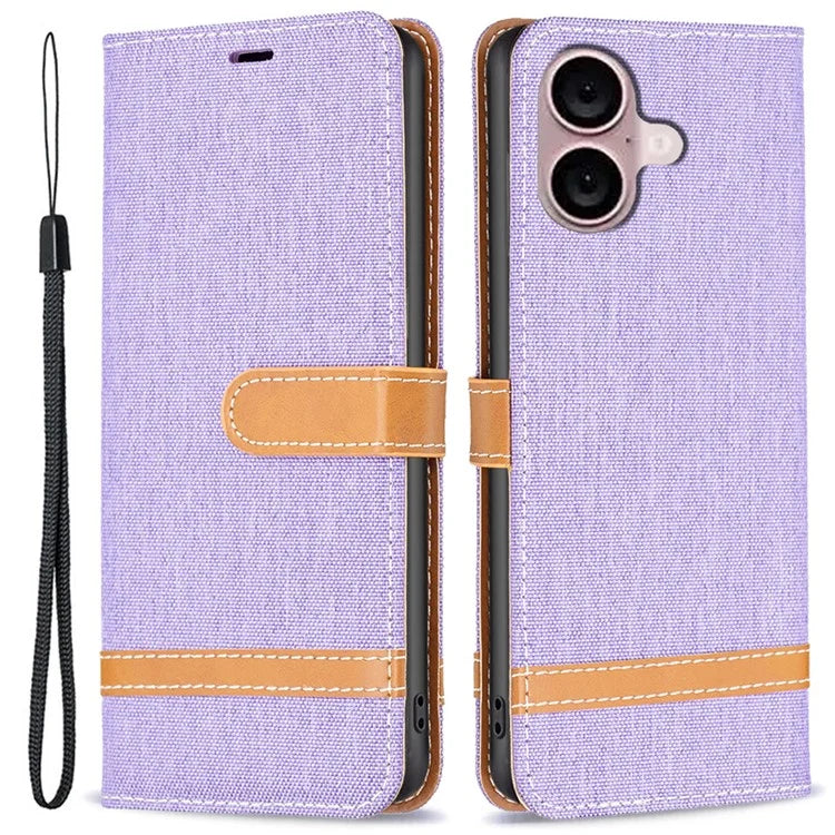 For iPhone 16 Plus Cell Phone Case Jeans Cloth Texture Leather Wallet Protective Cover