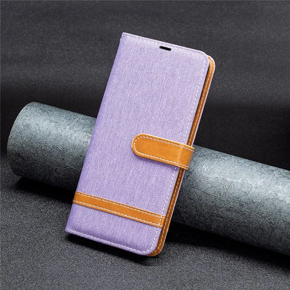 For iPhone 16 Plus Cell Phone Case Jeans Cloth Texture Leather Wallet Protective Cover