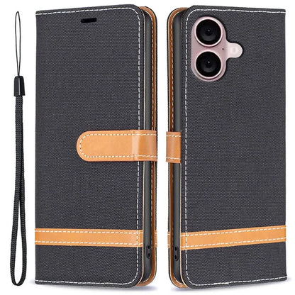 For iPhone 16 Plus Cell Phone Case Jeans Cloth Texture Leather Wallet Protective Cover
