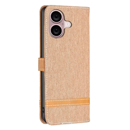 For iPhone 16 Leather Wallet Case Jeans Cloth Texture Protective Cover