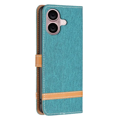 For iPhone 16 Leather Wallet Case Jeans Cloth Texture Protective Cover