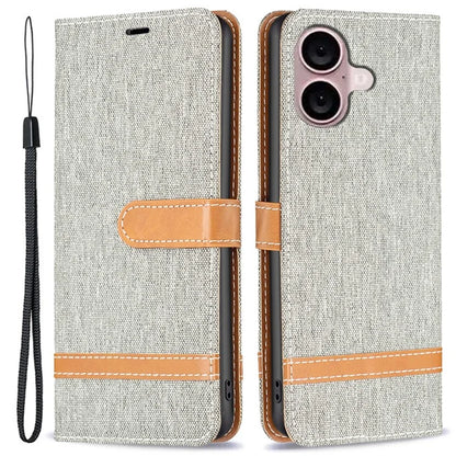 For iPhone 16 Leather Wallet Case Jeans Cloth Texture Protective Cover
