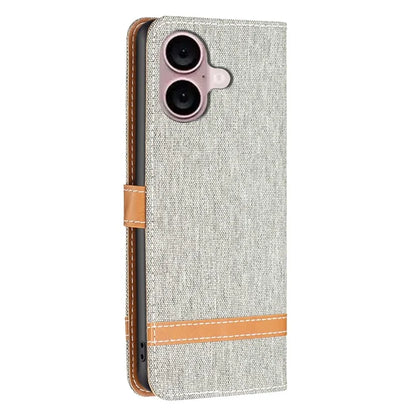 For iPhone 16 Leather Wallet Case Jeans Cloth Texture Protective Cover