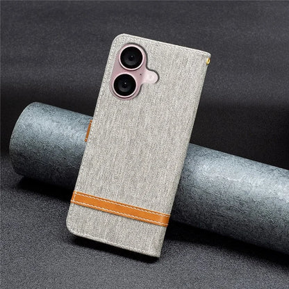 For iPhone 16 Leather Wallet Case Jeans Cloth Texture Protective Cover