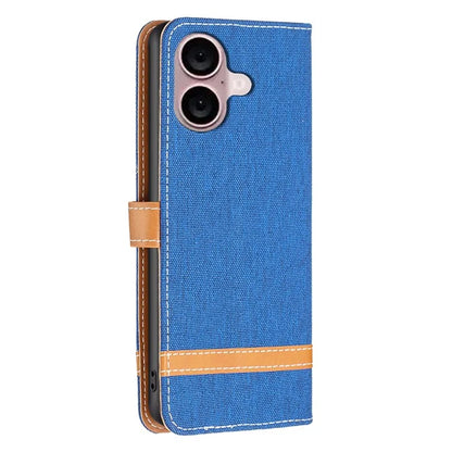 For iPhone 16 Leather Wallet Case Jeans Cloth Texture Protective Cover