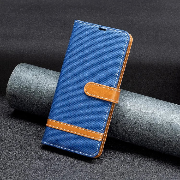For iPhone 16 Leather Wallet Case Jeans Cloth Texture Protective Cover