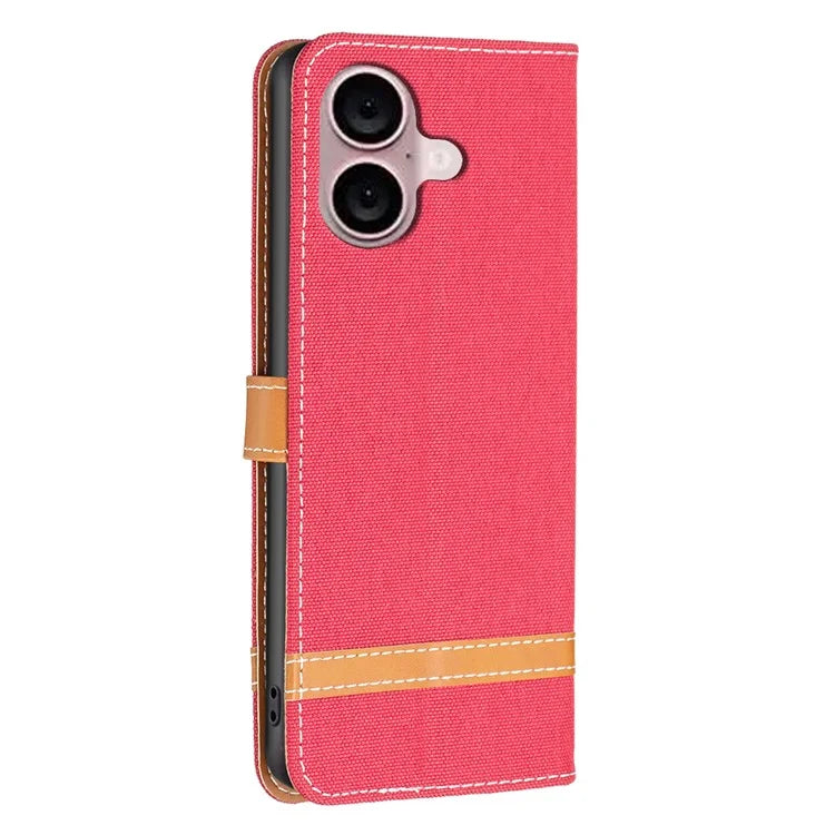 For iPhone 16 Leather Wallet Case Jeans Cloth Texture Protective Cover