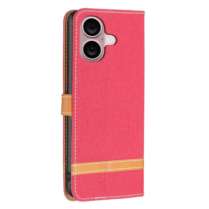 For iPhone 16 Leather Wallet Case Jeans Cloth Texture Protective Cover