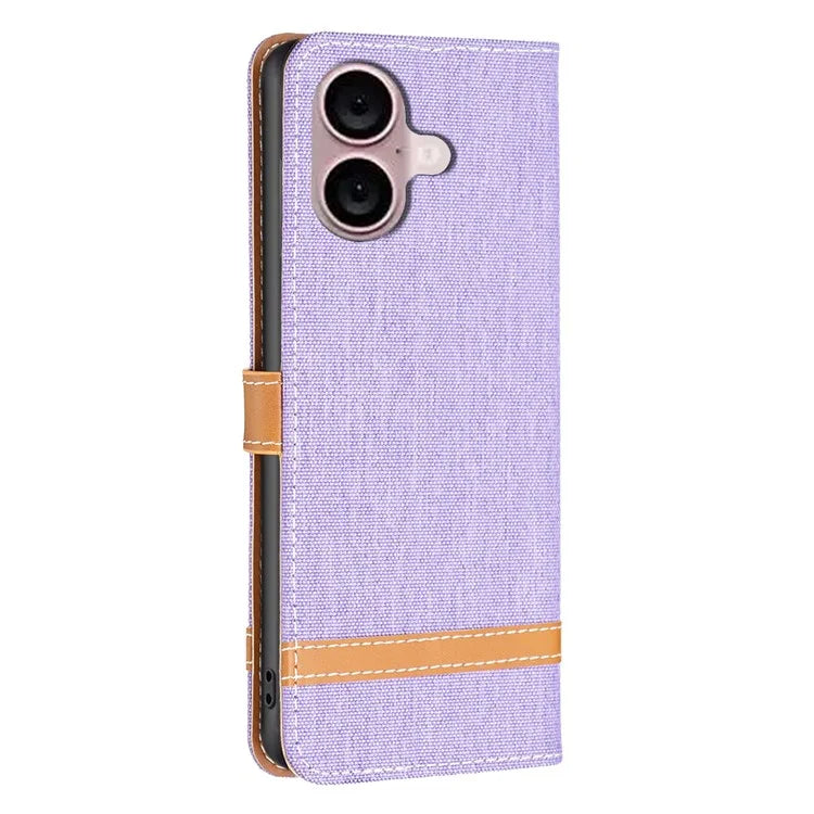For iPhone 16 Leather Wallet Case Jeans Cloth Texture Protective Cover