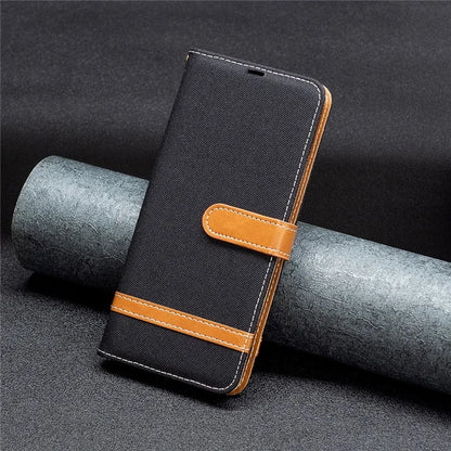 For iPhone 16 Leather Wallet Case Jeans Cloth Texture Protective Cover