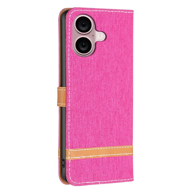 For iPhone 16 Leather Wallet Case Jeans Cloth Texture Protective Cover