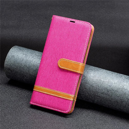 For iPhone 16 Leather Wallet Case Jeans Cloth Texture Protective Cover