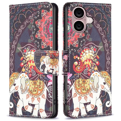 For iPhone 16 Plus Case Pattern Print Wallet Leather Stand Flip Phone Cover