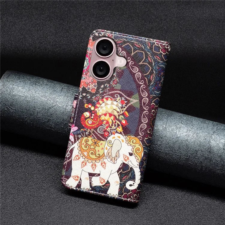 For iPhone 16 Plus Case Pattern Print Wallet Leather Stand Flip Phone Cover