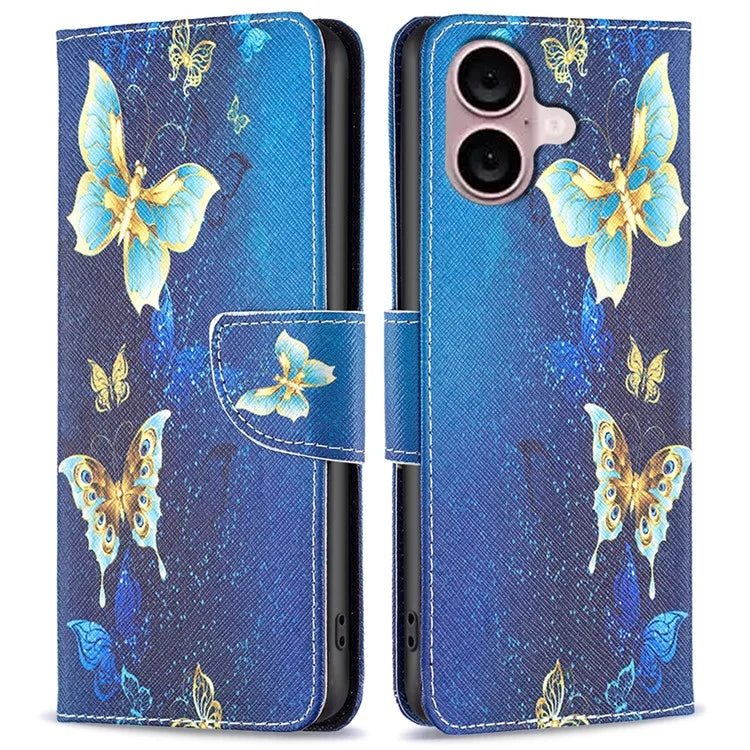 For iPhone 16 Plus Case Pattern Print Wallet Leather Stand Flip Phone Cover