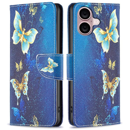 For iPhone 16 Plus Case Pattern Print Wallet Leather Stand Flip Phone Cover