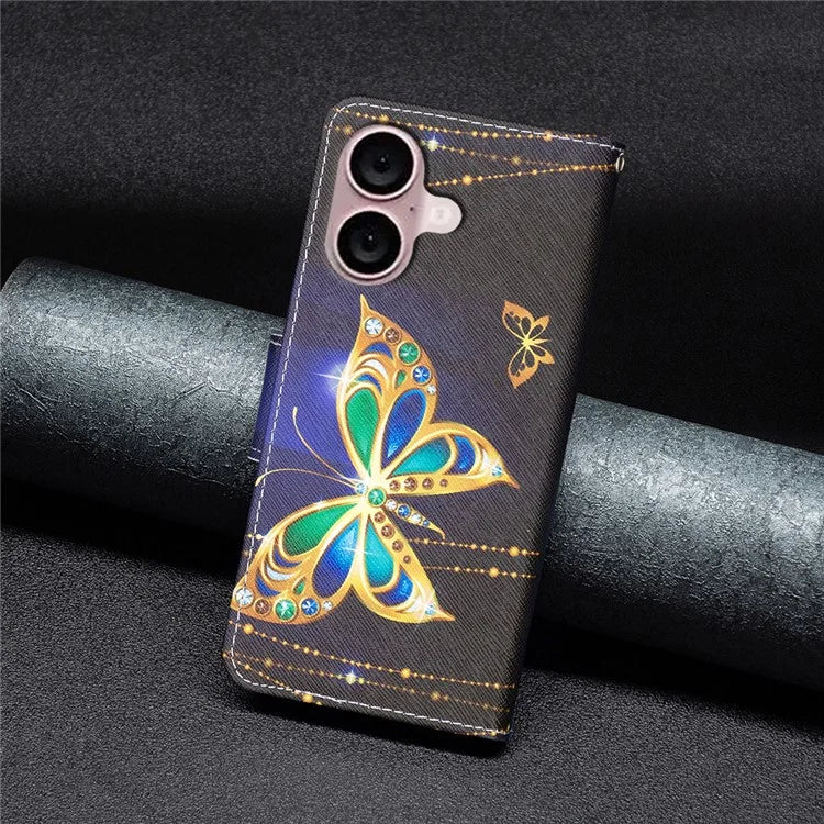 For iPhone 16 Plus Case Pattern Print Wallet Leather Stand Flip Phone Cover