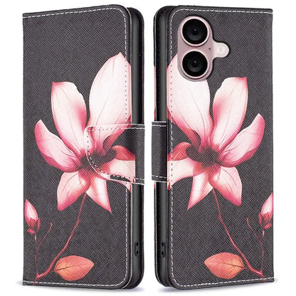 For iPhone 16 Plus Case Pattern Print Wallet Leather Stand Flip Phone Cover