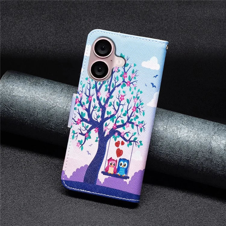 For iPhone 16 Plus Case Pattern Print Wallet Leather Stand Flip Phone Cover