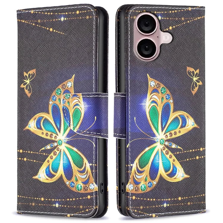 For iPhone 16 Case Pattern Printing Wallet Leather Flip Phone Cover