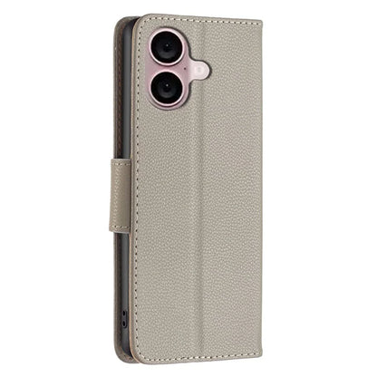 For iPhone 16 Plus Case Litchi Texture Leather Wallet Support Stand Phone Cover