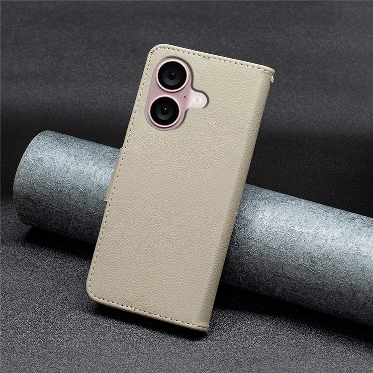 For iPhone 16 Plus Case Litchi Texture Leather Wallet Support Stand Phone Cover