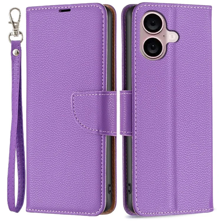 For iPhone 16 Plus Case Litchi Texture Leather Wallet Support Stand Phone Cover