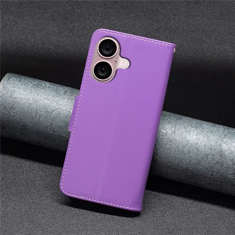 For iPhone 16 Plus Case Litchi Texture Leather Wallet Support Stand Phone Cover