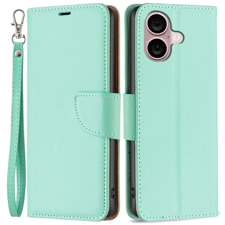 For iPhone 16 Plus Case Litchi Texture Leather Wallet Support Stand Phone Cover