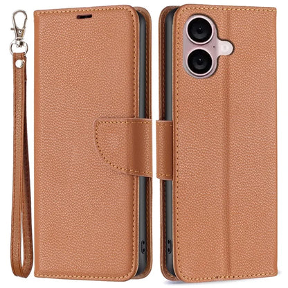 For iPhone 16 Plus Case Litchi Texture Leather Wallet Support Stand Phone Cover