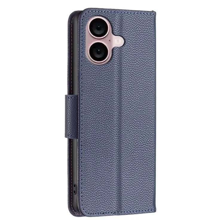 For iPhone 16 Plus Case Litchi Texture Leather Wallet Support Stand Phone Cover