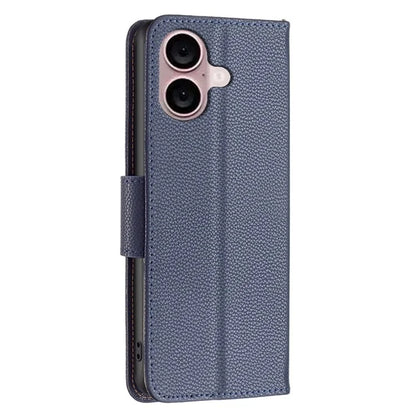 For iPhone 16 Plus Case Litchi Texture Leather Wallet Support Stand Phone Cover