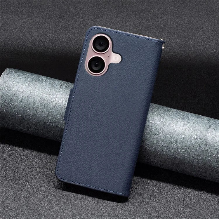 For iPhone 16 Plus Case Litchi Texture Leather Wallet Support Stand Phone Cover