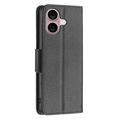 For iPhone 16 Plus Case Litchi Texture Leather Wallet Support Stand Phone Cover