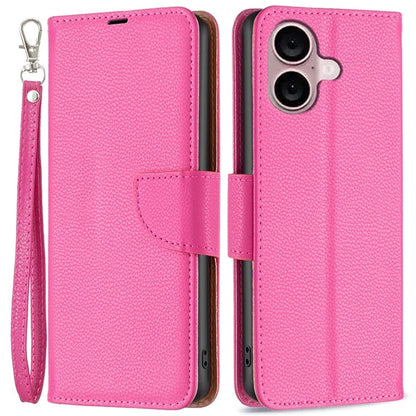 For iPhone 16 Plus Case Litchi Texture Leather Wallet Support Stand Phone Cover