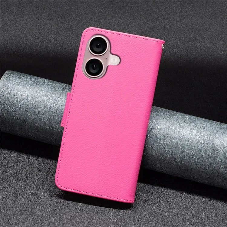 For iPhone 16 Plus Case Litchi Texture Leather Wallet Support Stand Phone Cover