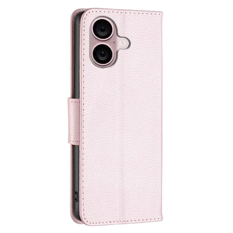For iPhone 16 Plus Case Litchi Texture Leather Wallet Support Stand Phone Cover