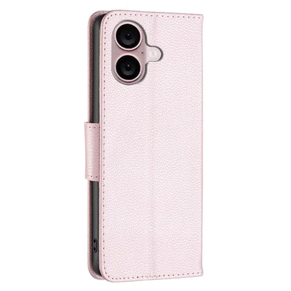 For iPhone 16 Plus Case Litchi Texture Leather Wallet Support Stand Phone Cover