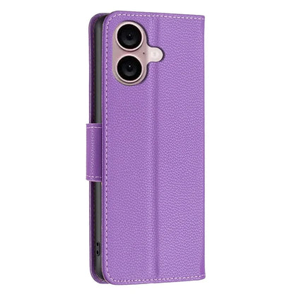 For iPhone 16 Case Drop Proof Wallet Litchi Texture Leather Phone Cover