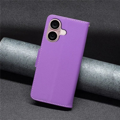 For iPhone 16 Case Drop Proof Wallet Litchi Texture Leather Phone Cover
