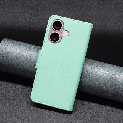 For iPhone 16 Case Drop Proof Wallet Litchi Texture Leather Phone Cover